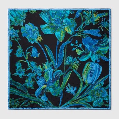 Gucci Floral Double G Silk Twill Carré In Red