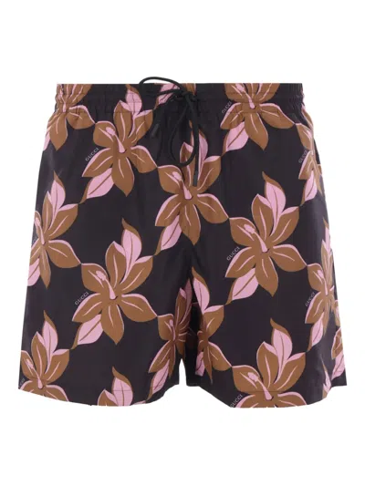 Gucci Floral Drawstring Swim Shorts In Black