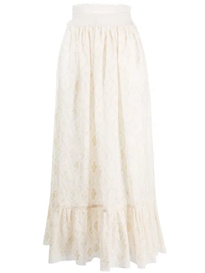Gucci Floral-embroidered Cotton Skirt In White