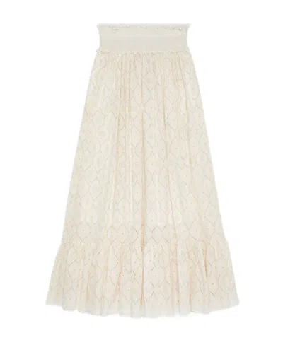 Gucci Floral-embroidered Cotton Skirt In White