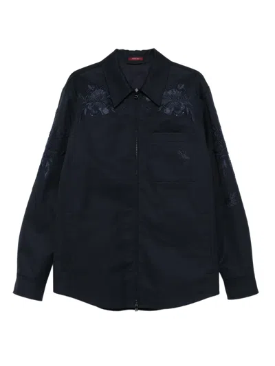 Gucci Floral-embroidered Zip-up Jacket In Blue