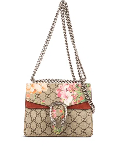 Pre-owned Gucci Floral Gg Canvas Shoulder Bag In Neutral
