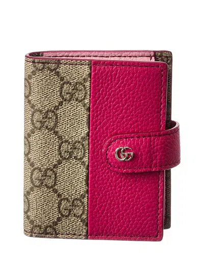 Gucci Floral Gg Supreme Canvas & Leather Card Holder In Pink