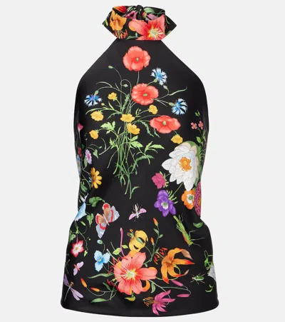 Gucci Floral Halterneck Silk Twill Top In Multicoloured
