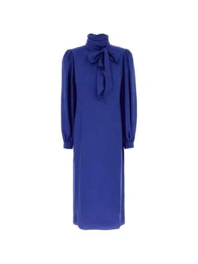 Gucci Blue Turtle Neck Silk Midi Dress