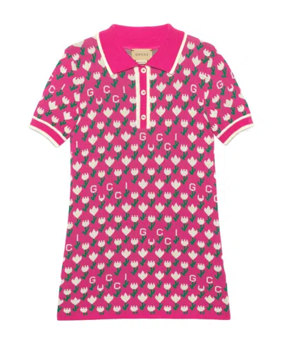 Gucci Floral-jacquard Polo Dress In Pink