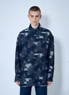 Gucci Blue Jacket With All-over Floral Motif And Ripped Details In Denim Man In Multi