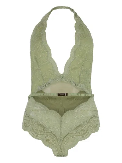 Gucci Floral-lace Bodysuit In Green