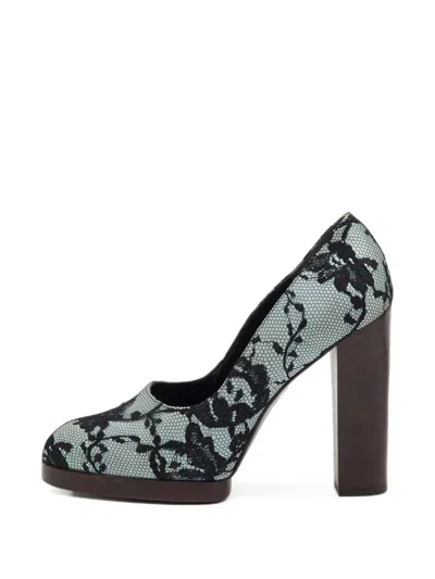 Pre-owned Gucci Floral Lace Pumps In Blue