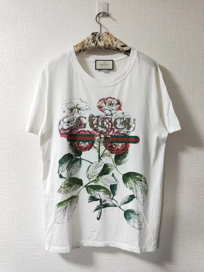 Pre-owned Gucci Floral Logo Tee In White