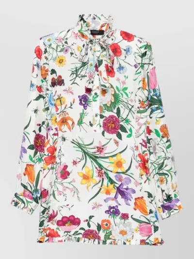 Gucci Floral Mini Dress High Neck Pussy Bow In Multi