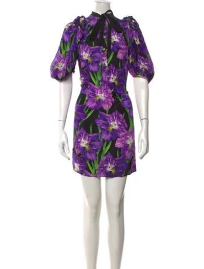 Pre-owned Gucci Floral Mini Dress In Purple