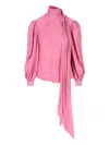 Gucci Silk Twill Shirt Neck Bow Rose Pattern In Pink