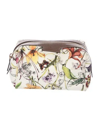 Pre-owned Gucci Floral Pattern Canvas Cosmetic Bag In Neutral