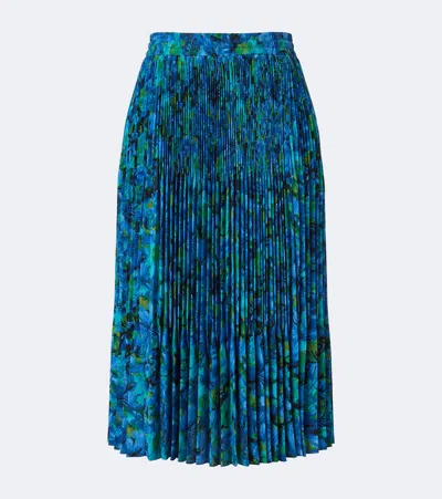 Gucci Floral Pleated Silk Crêpe De Chine Midi Skirt In Vintagetealblu/mult