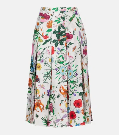 Gucci Floral Pleated Silk Twill Mid Skirt In Multi