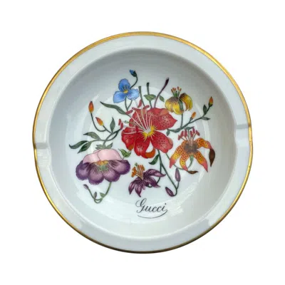 Pre-owned Gucci Floral Porcelain Ashtray In White