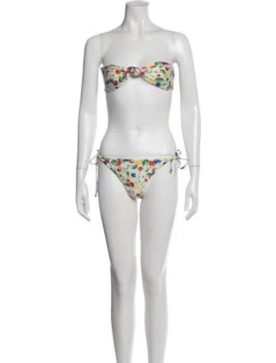 Pre-owned Gucci Floral Print Bikini Swimsuit In White