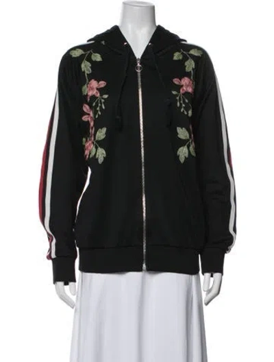 Pre-owned Gucci Floral Print Bomber Jacket In Black