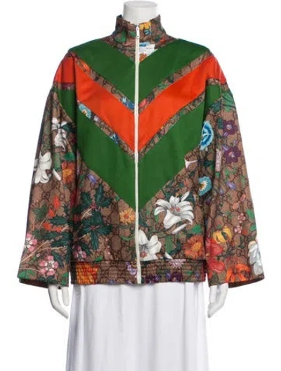 Pre-owned Gucci Floral Print Bomber Jacket In Brown