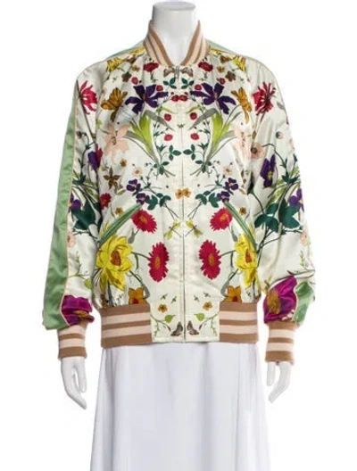 Pre-owned Gucci Floral Print Bomber Jacket In Neutral