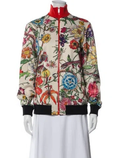 Pre-owned Gucci Floral Print Bomber Jacket In Neutral