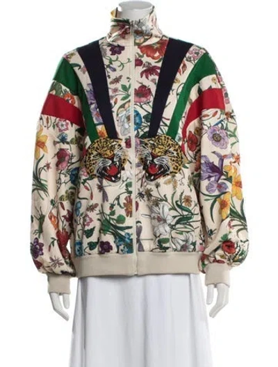 Pre-owned Gucci Floral Print Bomber Jacket In Neutrals