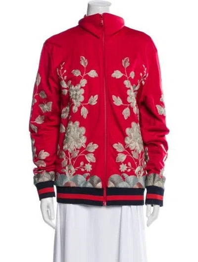Pre-owned Gucci Floral Print Bomber Jacket In Red