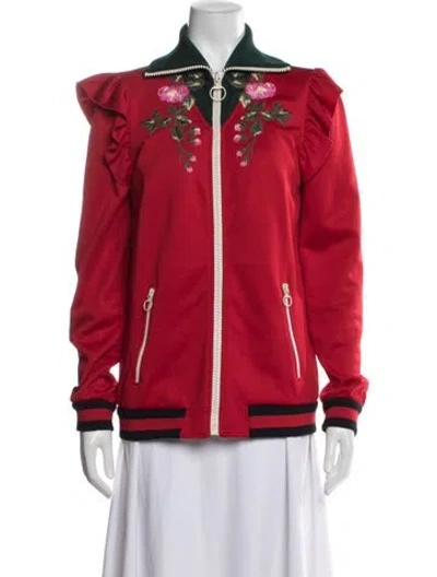 Pre-owned Gucci Floral Print Bomber Jacket In Red