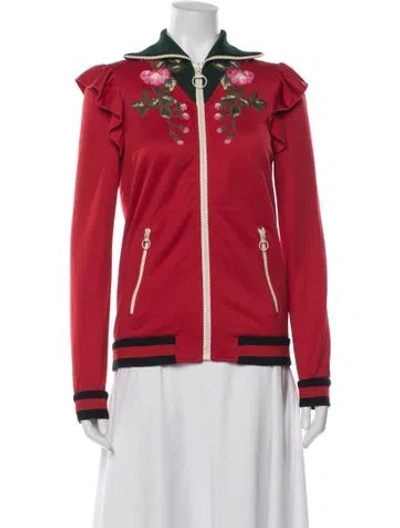 Pre-owned Gucci Floral Print Bomber Jacket In Red