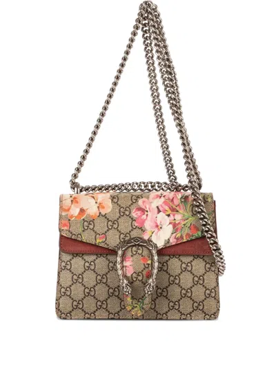Pre-owned Gucci Floral-print Chain Bag In Brown