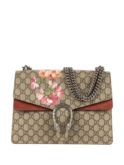 Pre-owned Gucci Floral-print Chain Shoulder Bag In Neutral