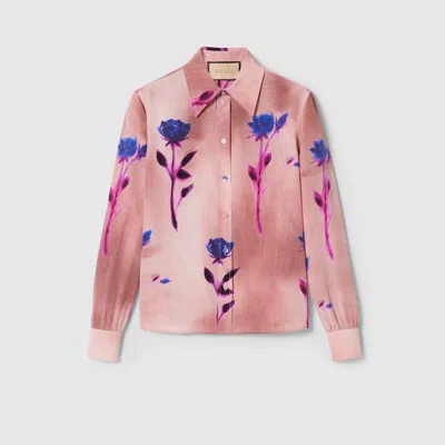 Gucci Bluse Aus Crêpe De Chine Mit Blumen-print In Pink