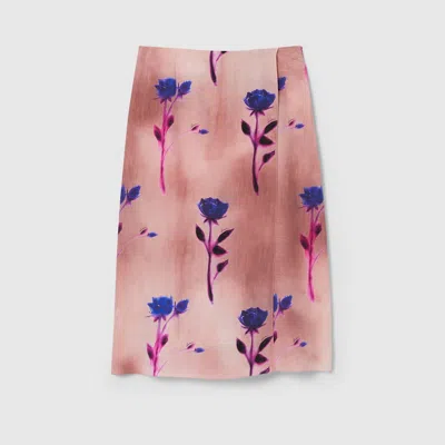 Gucci Rock Aus Crêpe De Chine Mit Blumen-print In Pink