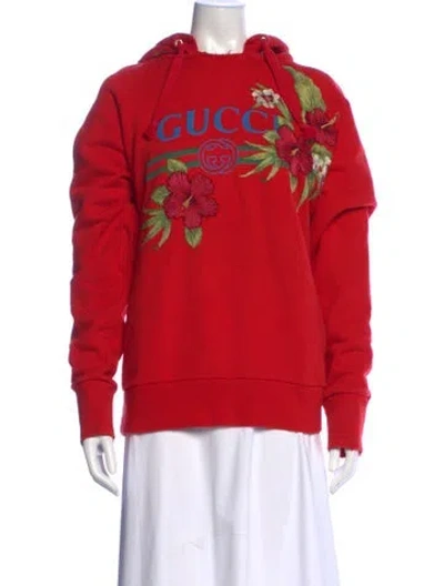 Pre-owned Gucci Floral Print Crew Neck Hoodie In Red