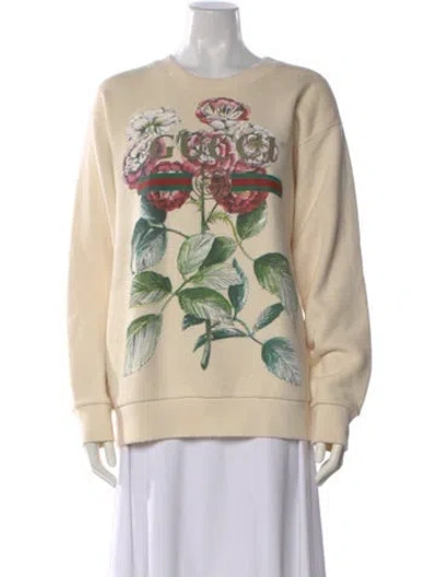 Pre-owned Gucci Floral Print Crew Neck Sweater In Neutral