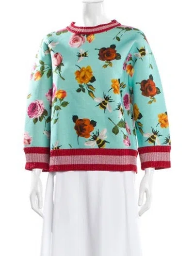 Pre-owned Gucci Floral Print Crew Neck Sweatshirt In Blue