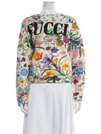 Pre-owned Gucci Floral Print Crew Neck Sweatshirt In Neutral