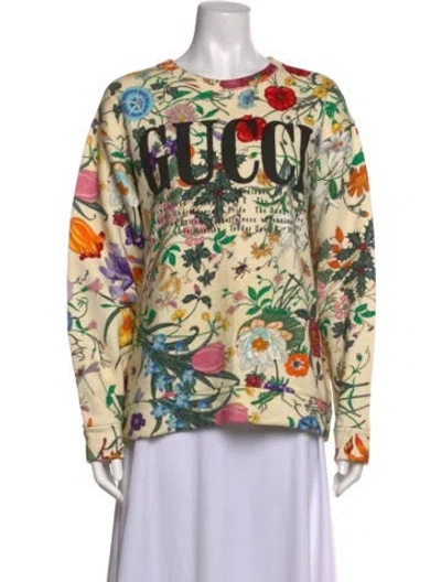 Pre-owned Gucci Floral Print Crew Neck Sweatshirt In Neutrals