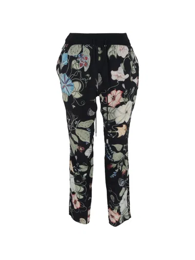 Pre-owned Gucci Floral-print Drawstring Trousers In Black