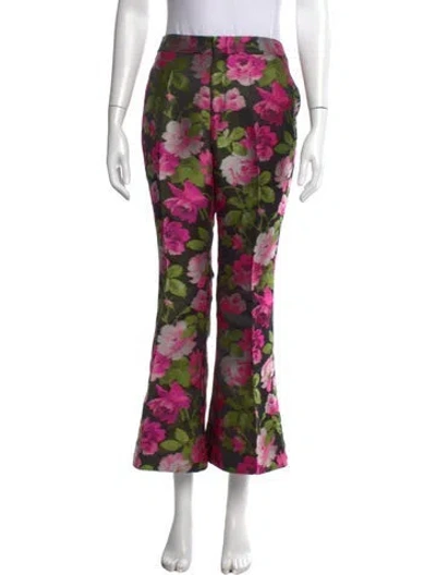 Pre-owned Gucci Floral Print Flared Pants In Black/pink