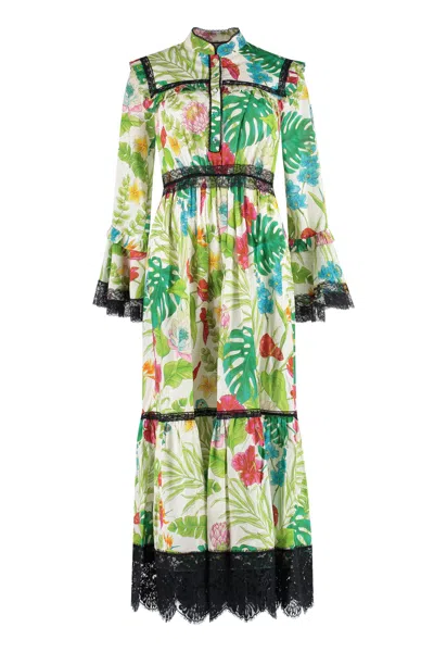 GUCCI FLORAL PRINT LONG DRESS WITH LACE DETAILS AND REMOVABLE SLIP
