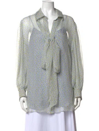 Pre-owned Gucci Floral Print Long Sleeve Blouse In Blue