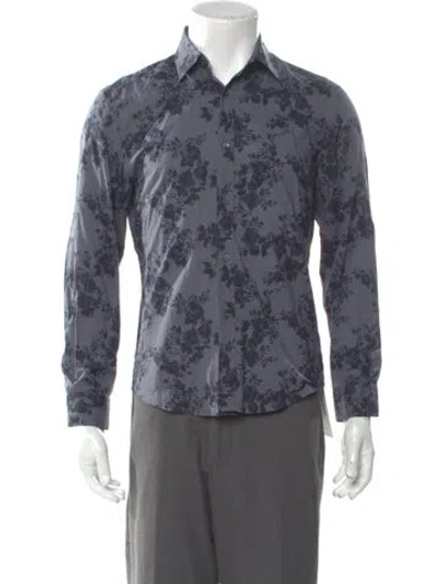 Pre-owned Gucci Floral Print Long Sleeve Shirt In Blue