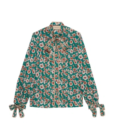 Gucci Floral-print Long-sleeve Shirt In Multicolor