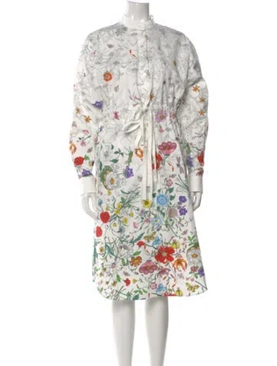 Pre-owned Gucci Floral Print Midi Length Dress W/ Tags In White