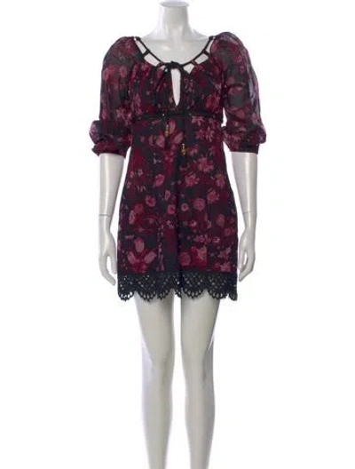 Pre-owned Gucci Floral Print Mini Dress In Black