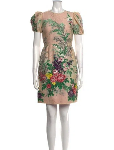 Pre-owned Gucci Floral Print Mini Dress In Neutrals