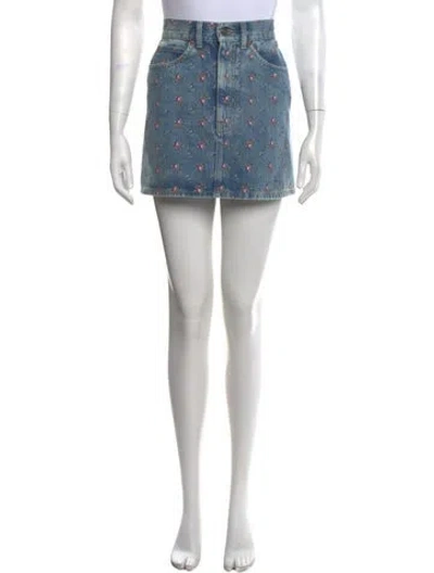 Pre-owned Gucci Floral Print Mini Skirt In Blue
