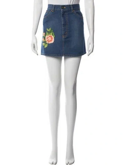 Pre-owned Gucci Floral Print Mini Skirt In Blue